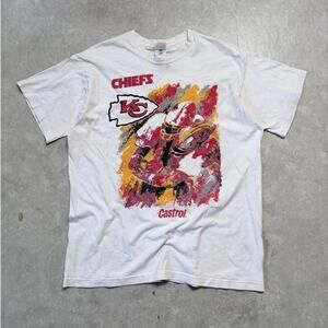 90s Vintage Kansas City Chiefs Paint Print White T-Shirt -XL